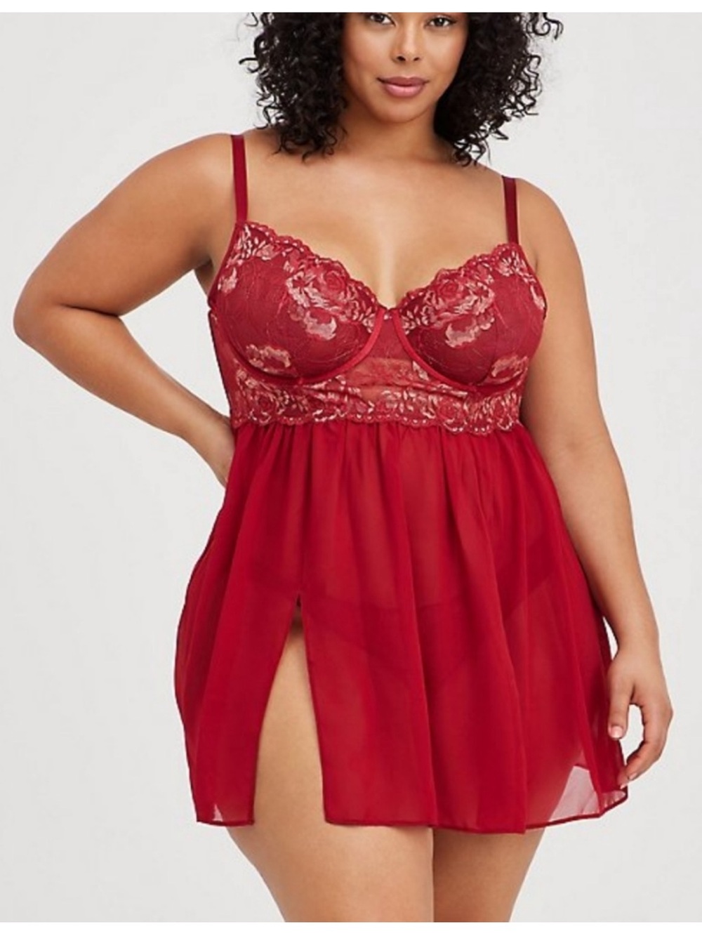 Torrid Red Lace Babydoll Chemise with Sheer  nwt